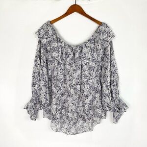Witchery‎ Floral Off The Shoulder Blouse Ruffle Long Sleeve Size 16 Loose Fit